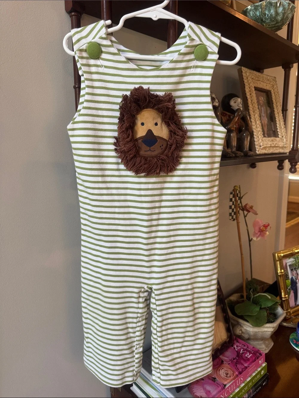 Green Striped Lion Applique Baby One-Piece Bodysuit